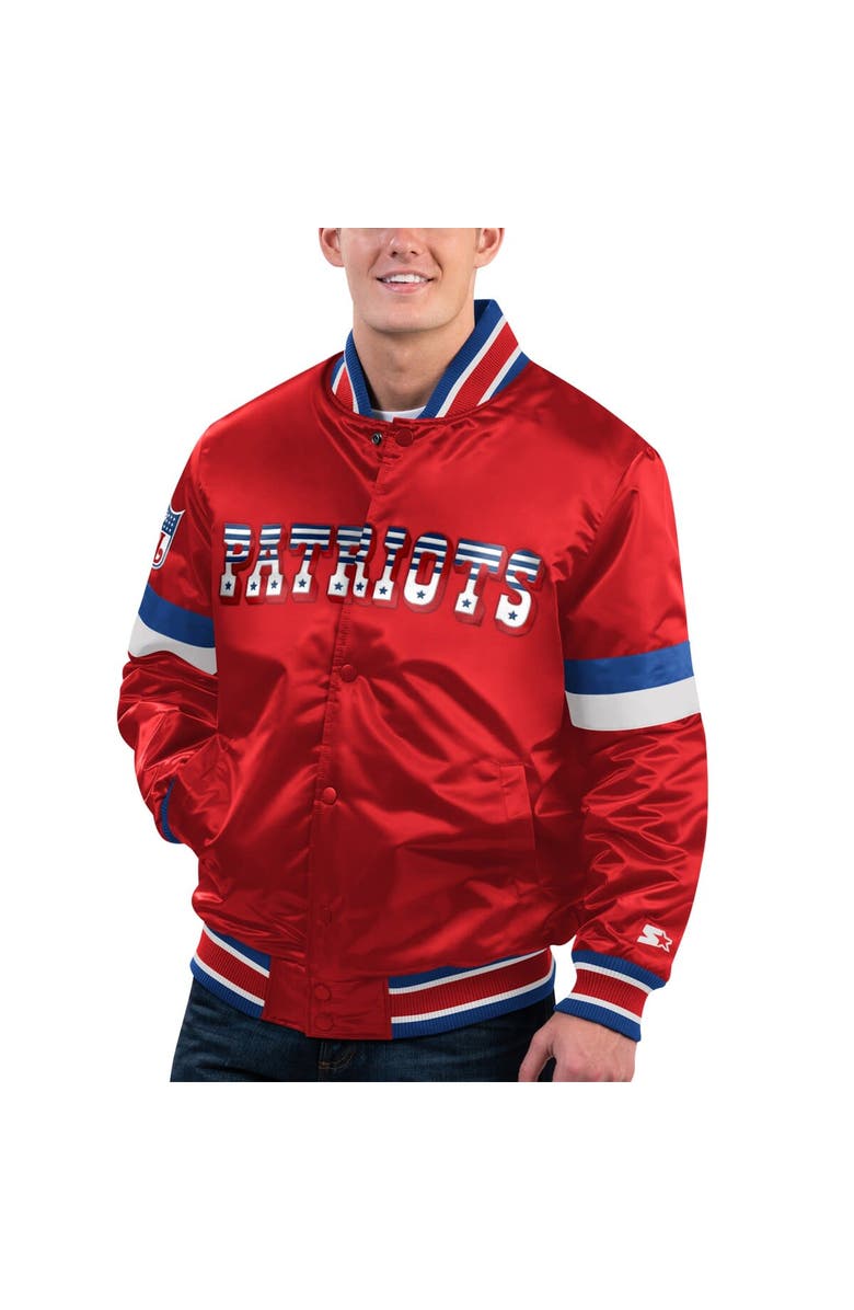 STARTER Men's Starter Red New England Patriots Gridiron Classics Home Game Satin Full-Snap Varsity Jacket, Main, color, Red