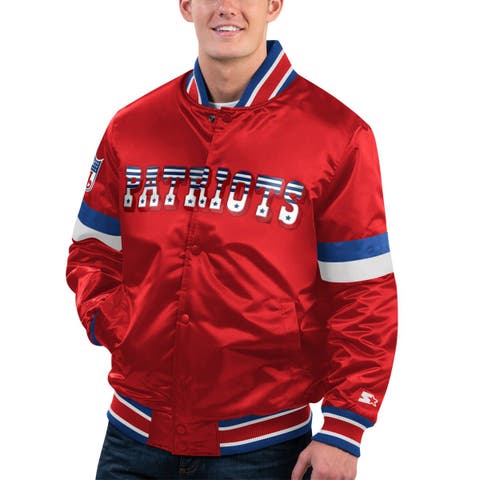 Men's Starter Red New England Patriots Gridiron Classics Home Game Satin Full-Snap Varsity Jacket