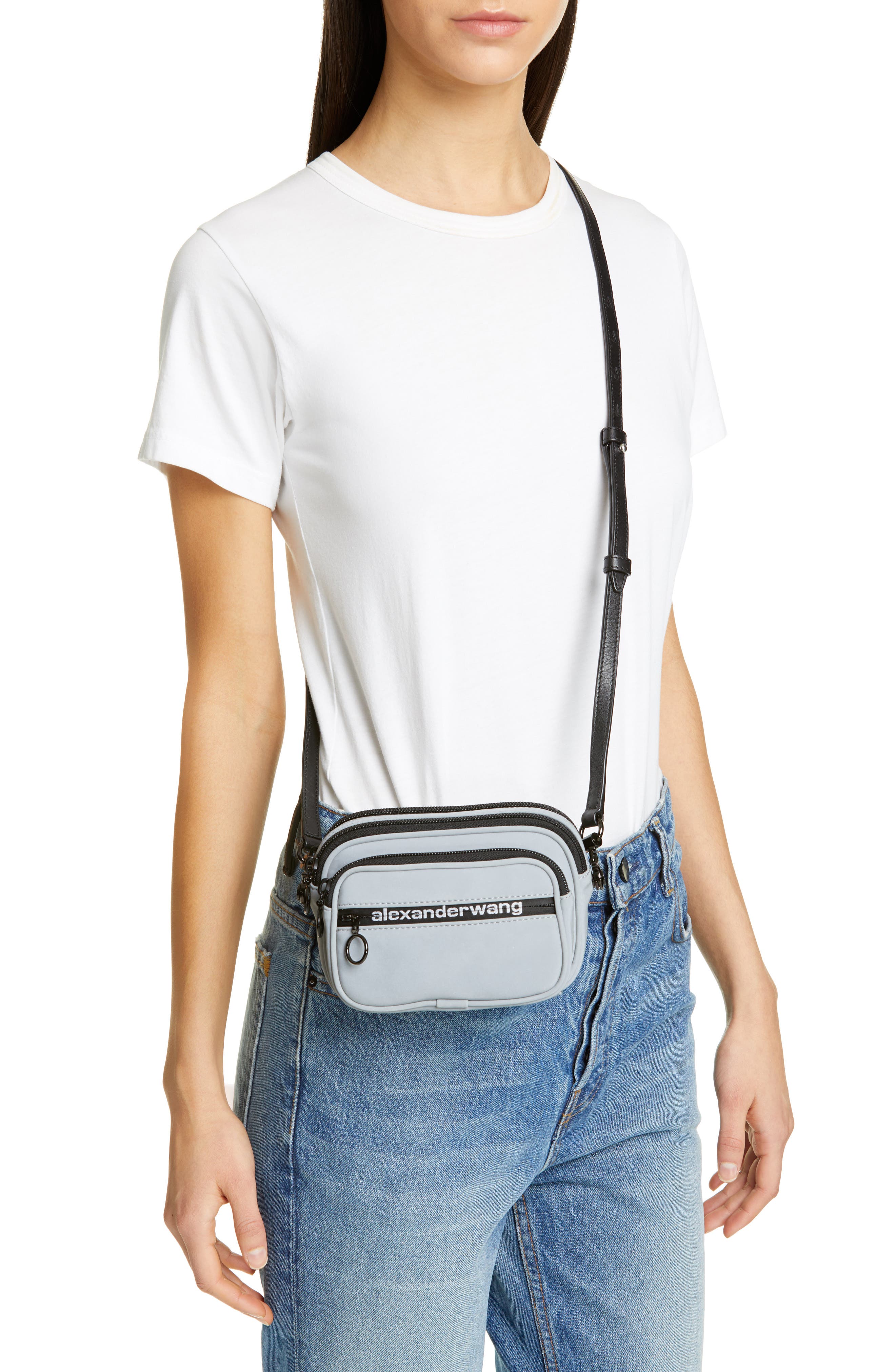Attica Logo Leather Belt Bag, Alternate, color, REFLECTIVE SILVER