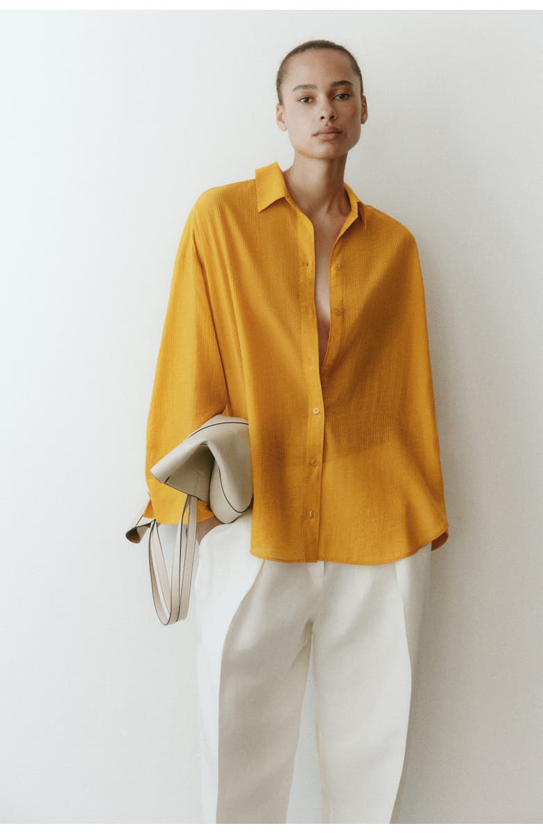 H&M Oversized Crinkled Shirt, Alternate, color, Dark Yellow