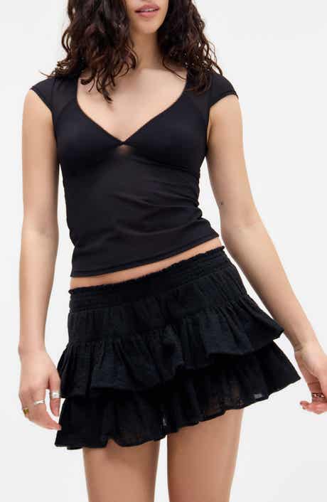 BDG Urban Outfitters Tilly Tiered Eyelet Cotton Miniskirt