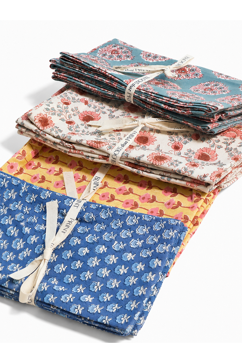 Parijat Floral Buti Block Print Napkins Set of 4, Alternate, color, Blue