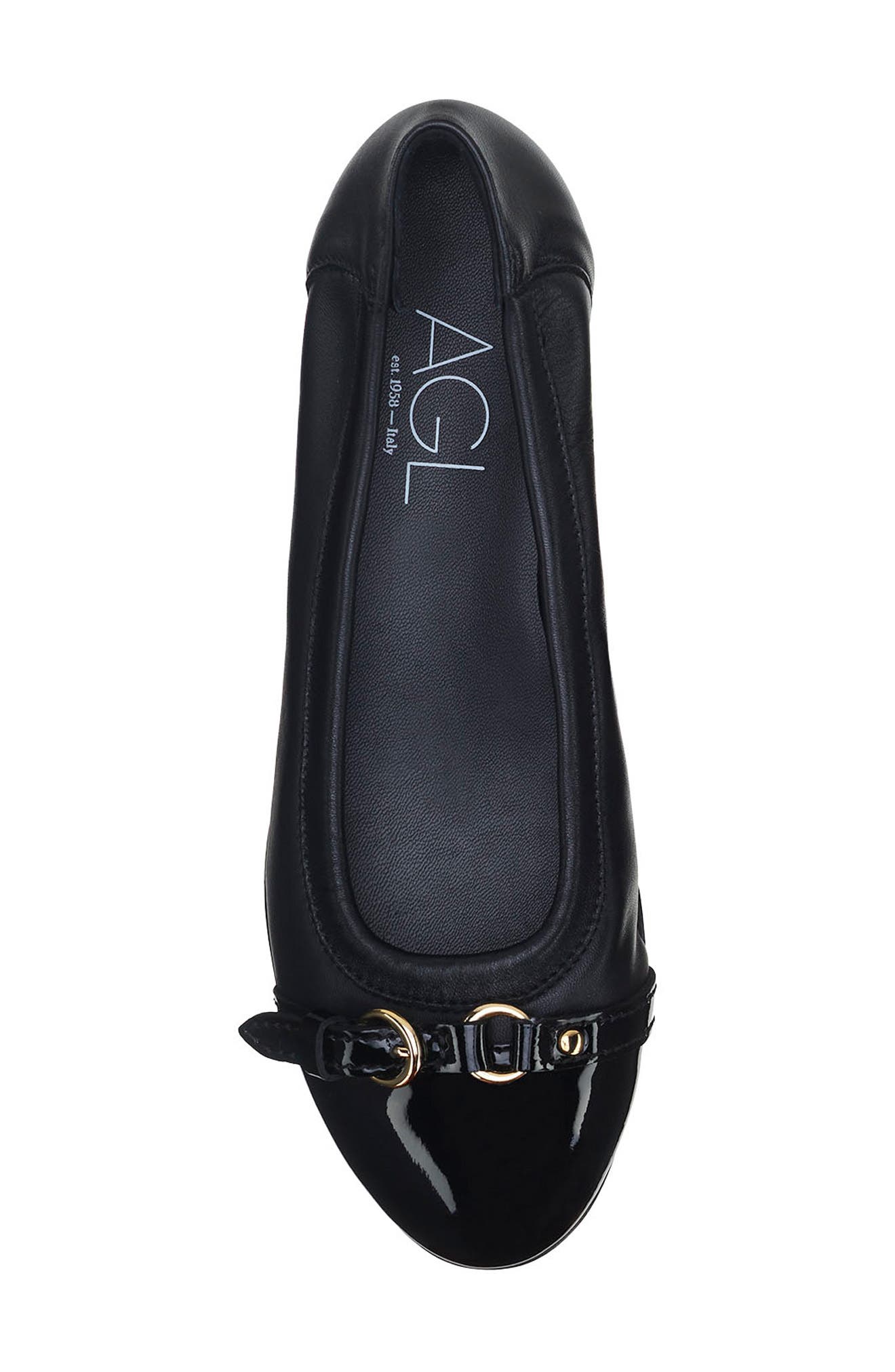 Monika Cap Toe Ballet Flat, Alternate, color, BLACK WITH GOLD BUCKLE