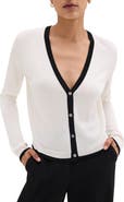 Theory Contrast Trim Wool Blend Cardigan