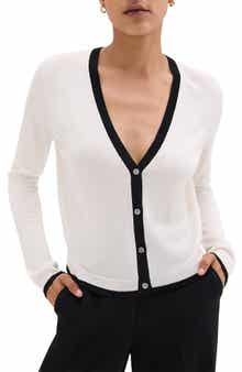 Theory Contrast Trim Wool Blend Cardigan