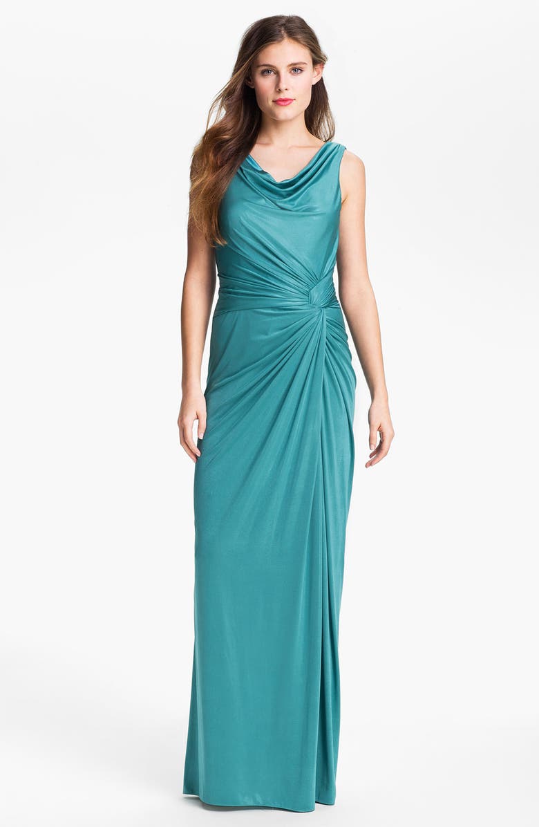 Adrianna Papell Draped Front Twist Charmeuse Gown, Main, color,