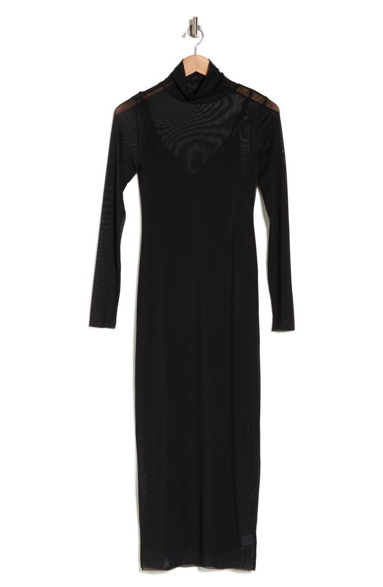 AFRM LOS ANGELES Marni Turtleneck Long Sleeve Mesh Dress, Alternate, color, Noir
