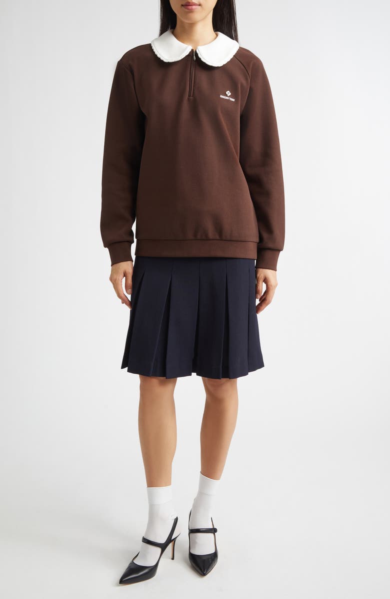 Shushu/Tong Doll Collar Oversize Half Zip Sweatshirt, Alternate, color, Brown