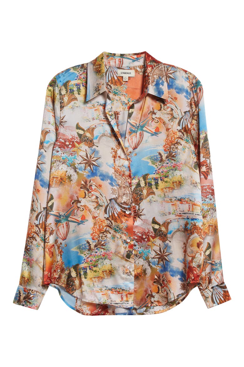 Tyler Collage Print Silk Button-Up Shirt, Alternate, color, IVORY MULTI COLLAGE
