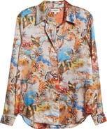 L'AGENCE Tyler Collage Print Silk Button-Up Shirt