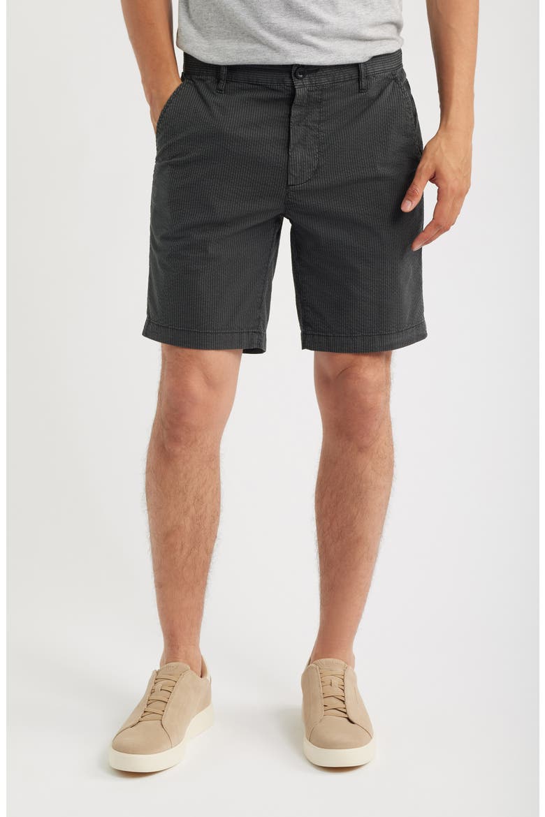 Wanderer Slim Fit Flat Front Stretch Seersucker Shorts, Main, color, SULFUR DARK COAL