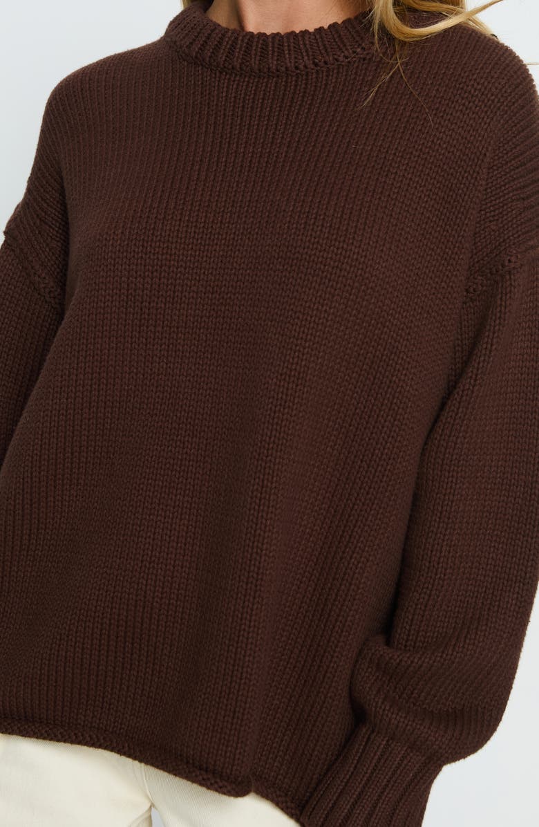 Princess Polly Wilda Oversize Cotton Crewneck Sweater, Alternate, color, Brown