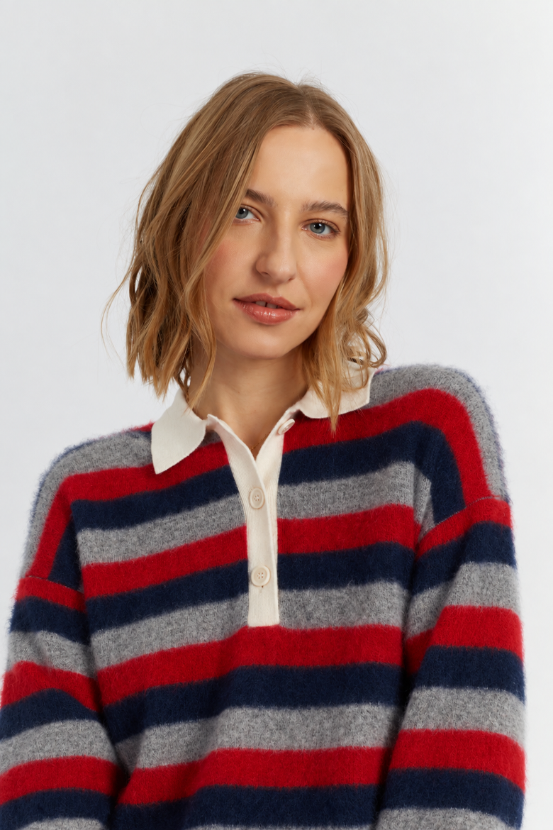 Merino Stripe Polo Top, Alternate, color, Multi