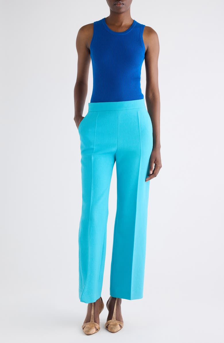 Chloé Straight Leg Wool Crepe Trousers, Alternate, color, Cyan Blue