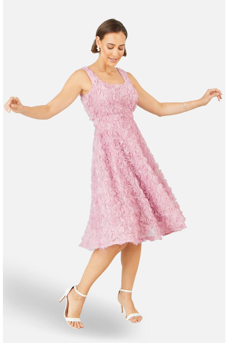 Applique Floral Skater Dress, Alternate, color, Pink