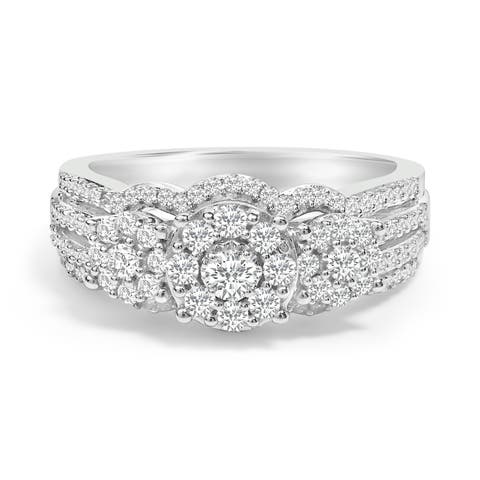 Silver 1.0 Cttw Diamond Engagement Ring and Soldered Wedding Band Set