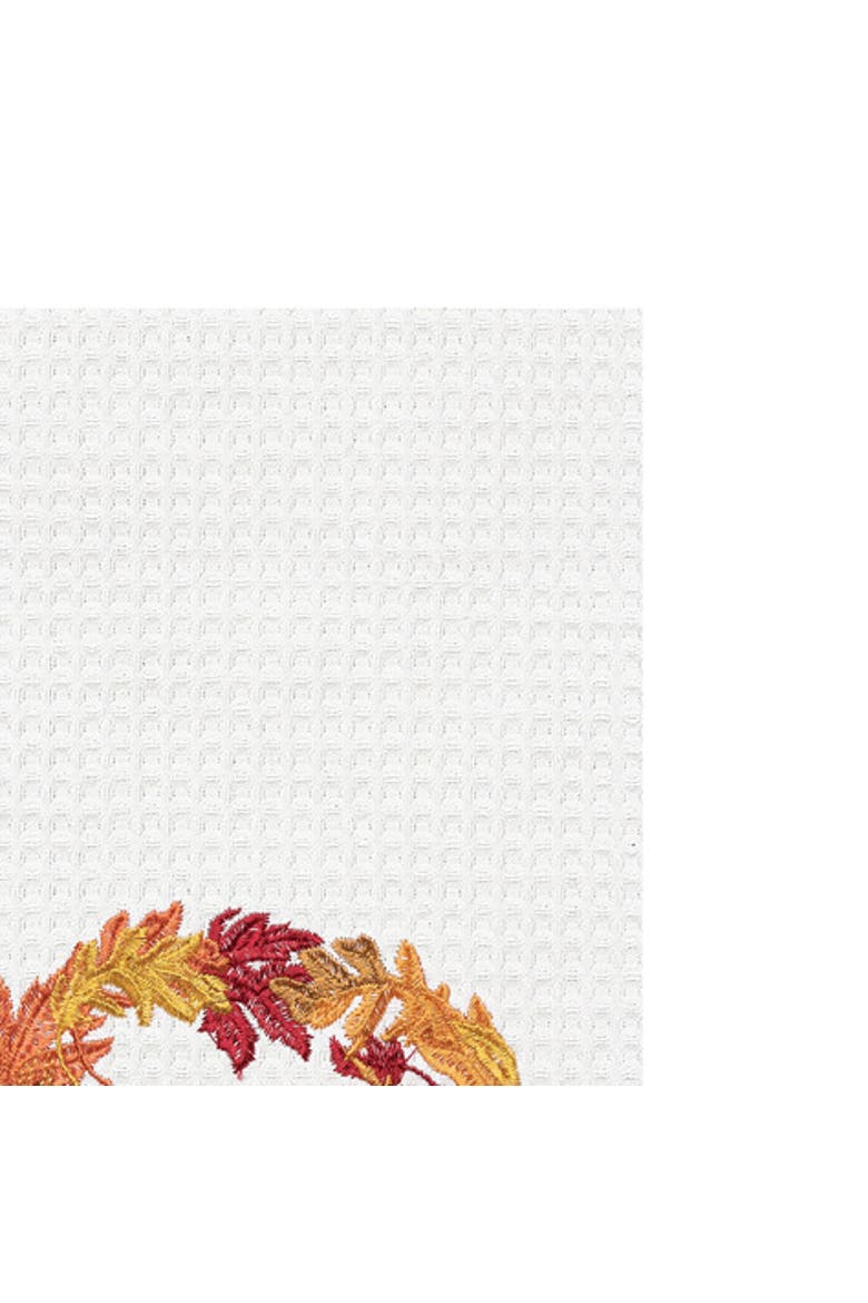 Happy Thanksgiving Wreath 100% Cotton Waffle Weave Dishtowel, Alternate, color, White