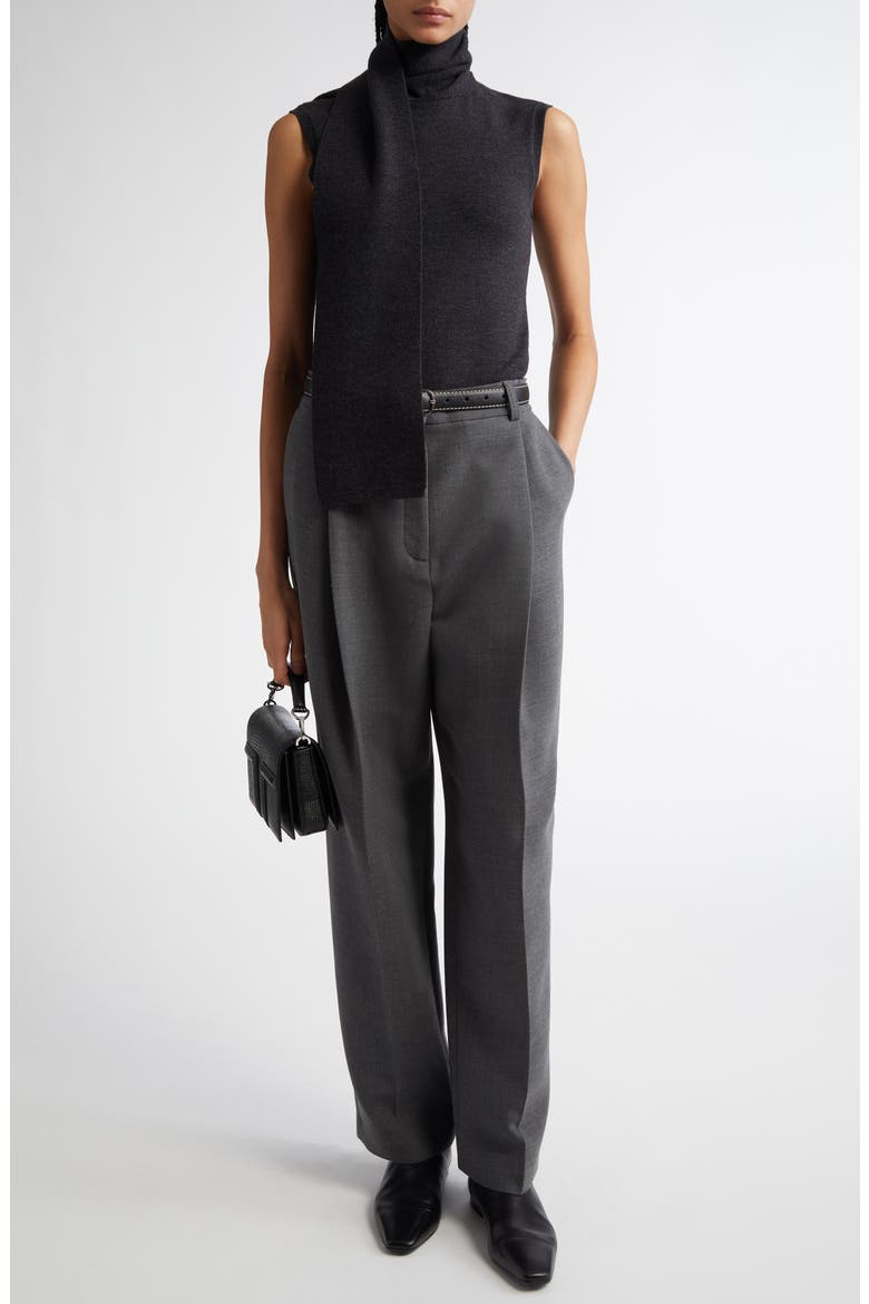 Pleated Straight Leg Pants, Alternate, color, GREY MELANGE