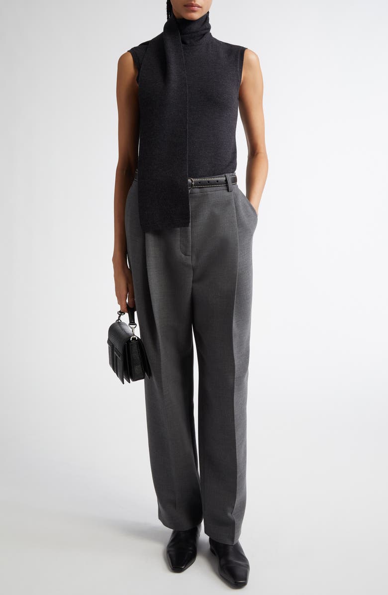 TOTEME Pleated Straight Leg Pants, Alternate, color, Grey Melange