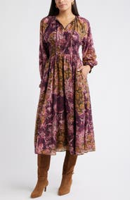 Chelsea28 Long Sleeve Smocked Waist Midi Dress