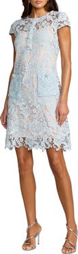 Mac Duggal Lace Cap Sleeve Floral Applique Mini Dress
