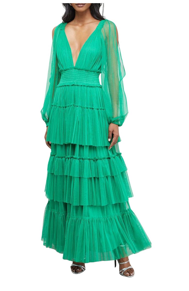 Warehouse Cinched Waist Maxi Dress, Alternate, color, Green