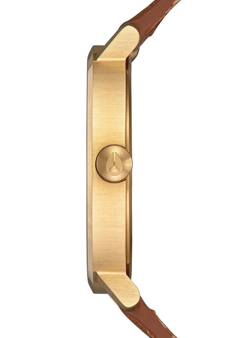 The Arrow Leather Strap Watch, 38mm, Alternate, color, GOLD / WHITE / SADDLE