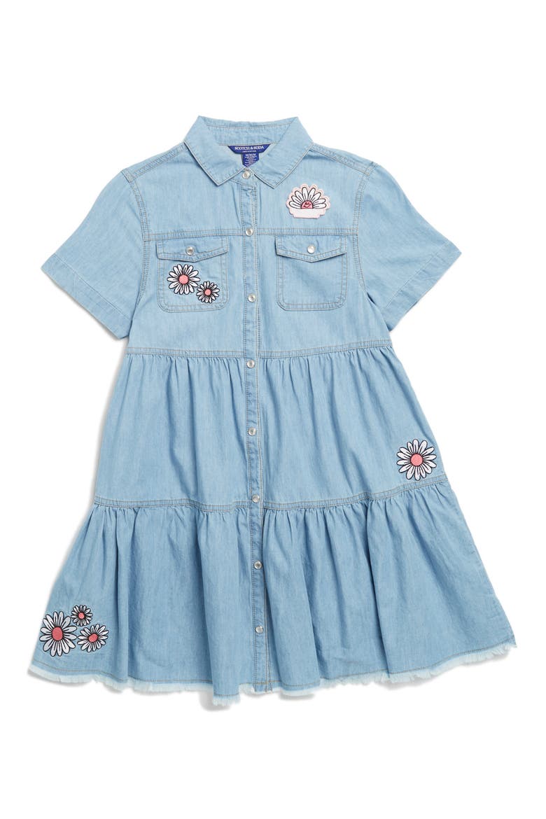 Kids' Floral Embroidered Denim Dress, Main, color, LIGHT BLUE WASH - DENIM
