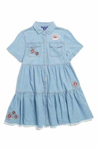 Scotch & Soda Kids' Floral Embroidered Denim Dress