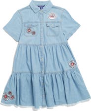 Scotch & Soda Kids' Floral Embroidered Denim Dress