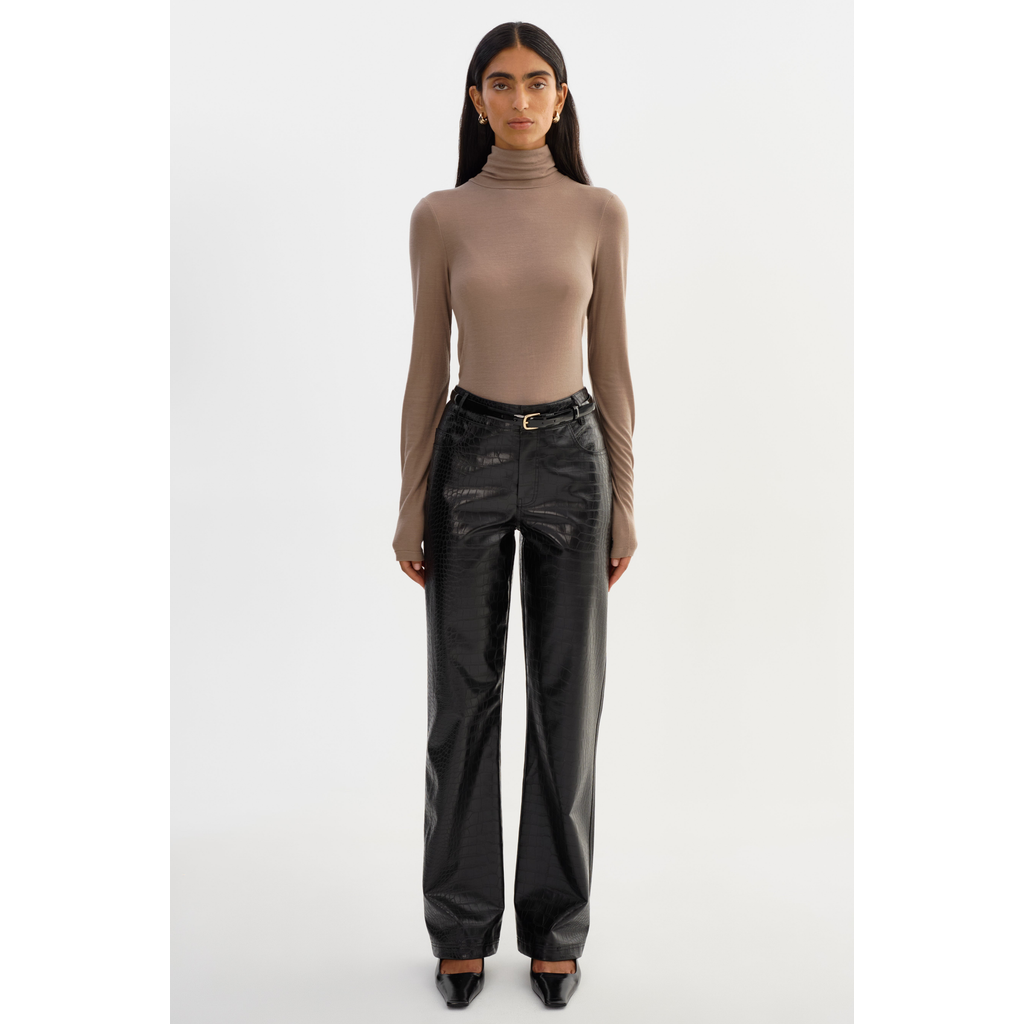 Lamarque Freja | Faux Leather Croco Pants In Black
