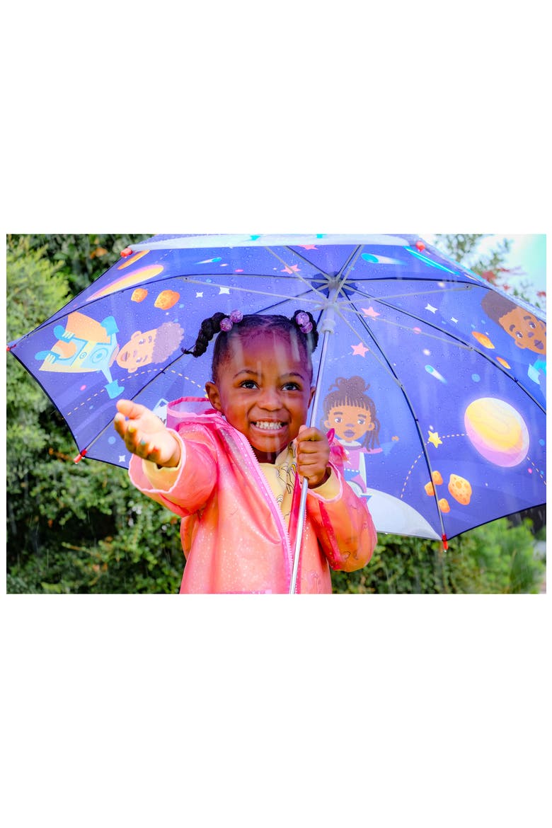 Kids' Superheroes in Space Umbrella, Alternate, color, DARK BLUE