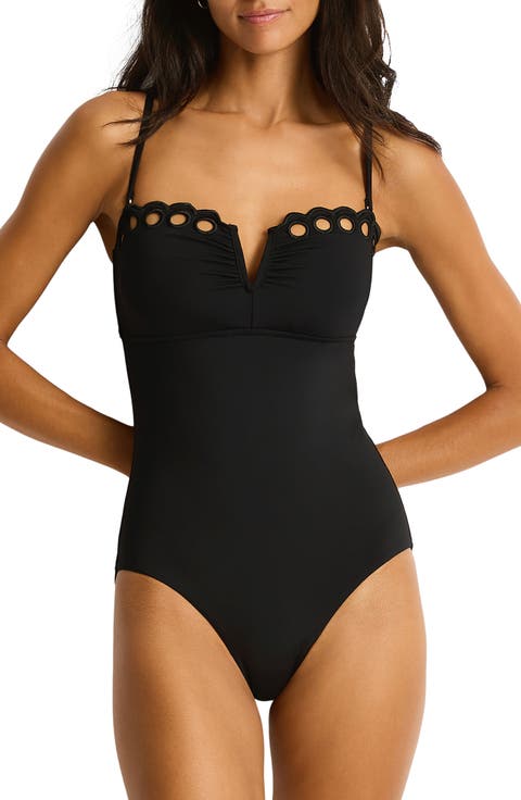 Elysian Embroidered V-Notch One-Piece Swimsuit