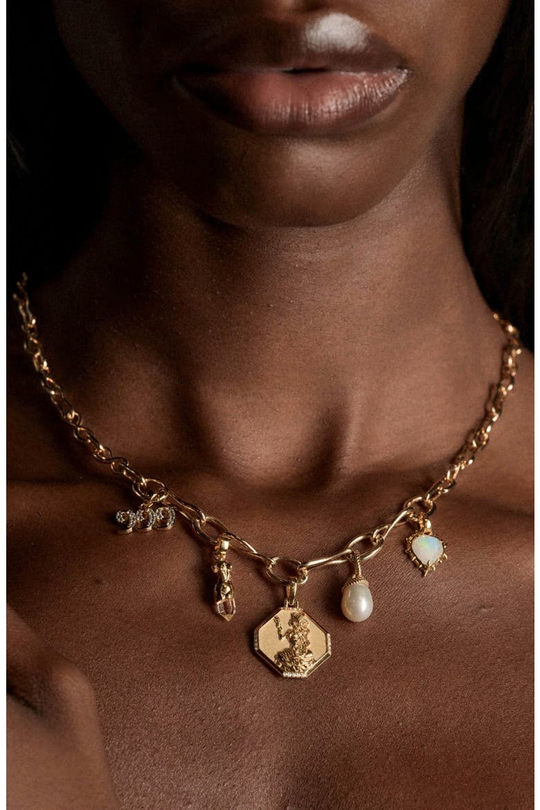 5 Charm Collector Collar Necklace, Alternate, color, METALLIC GOLD