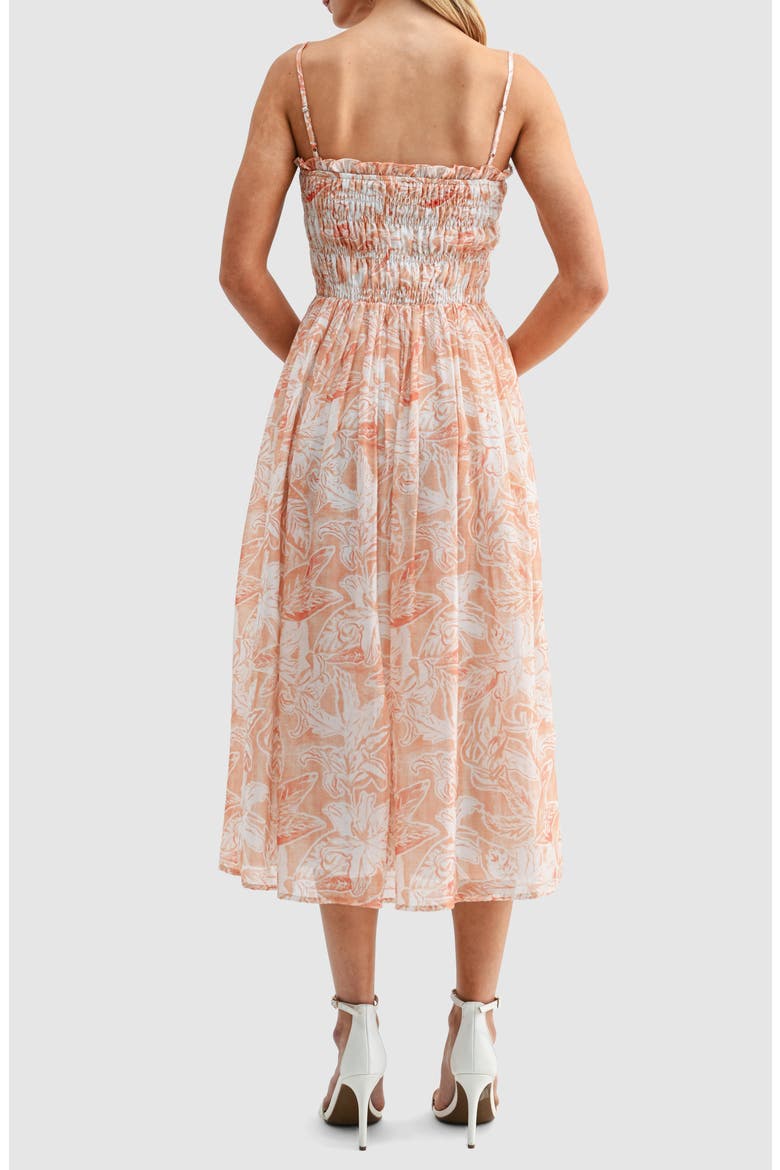 Smocked Midi Dress, Alternate, color, CREAM MAUVE