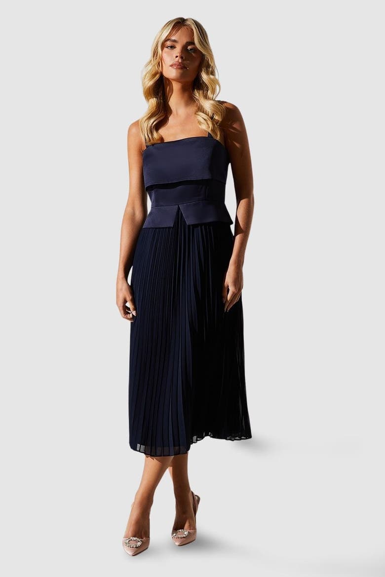 Petite Square Neck Midi Dress, Main, color, Navy