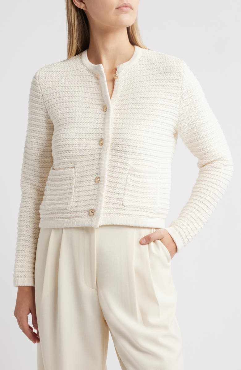 Caslon<sup>®</sup> Textured Pima Cotton Cardigan, Main, color, Ivory Pristine