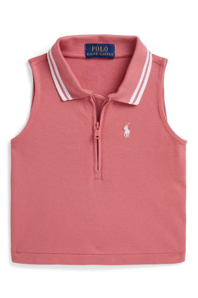 Kids' Stretch Mesh Half Zip Sleeveless Polo, Main, color, DESERT ROSE