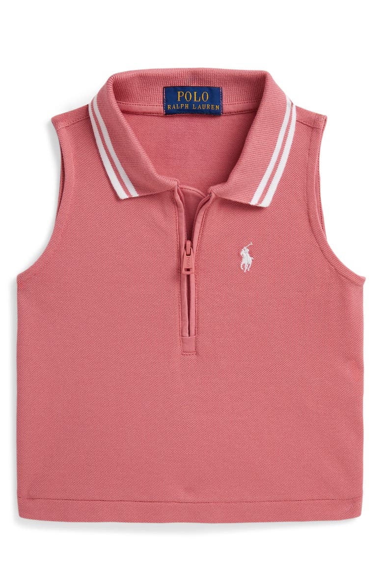 Polo Ralph Lauren Kids' Stretch Mesh Half Zip Sleeveless Polo, Main, color, Desert Rose