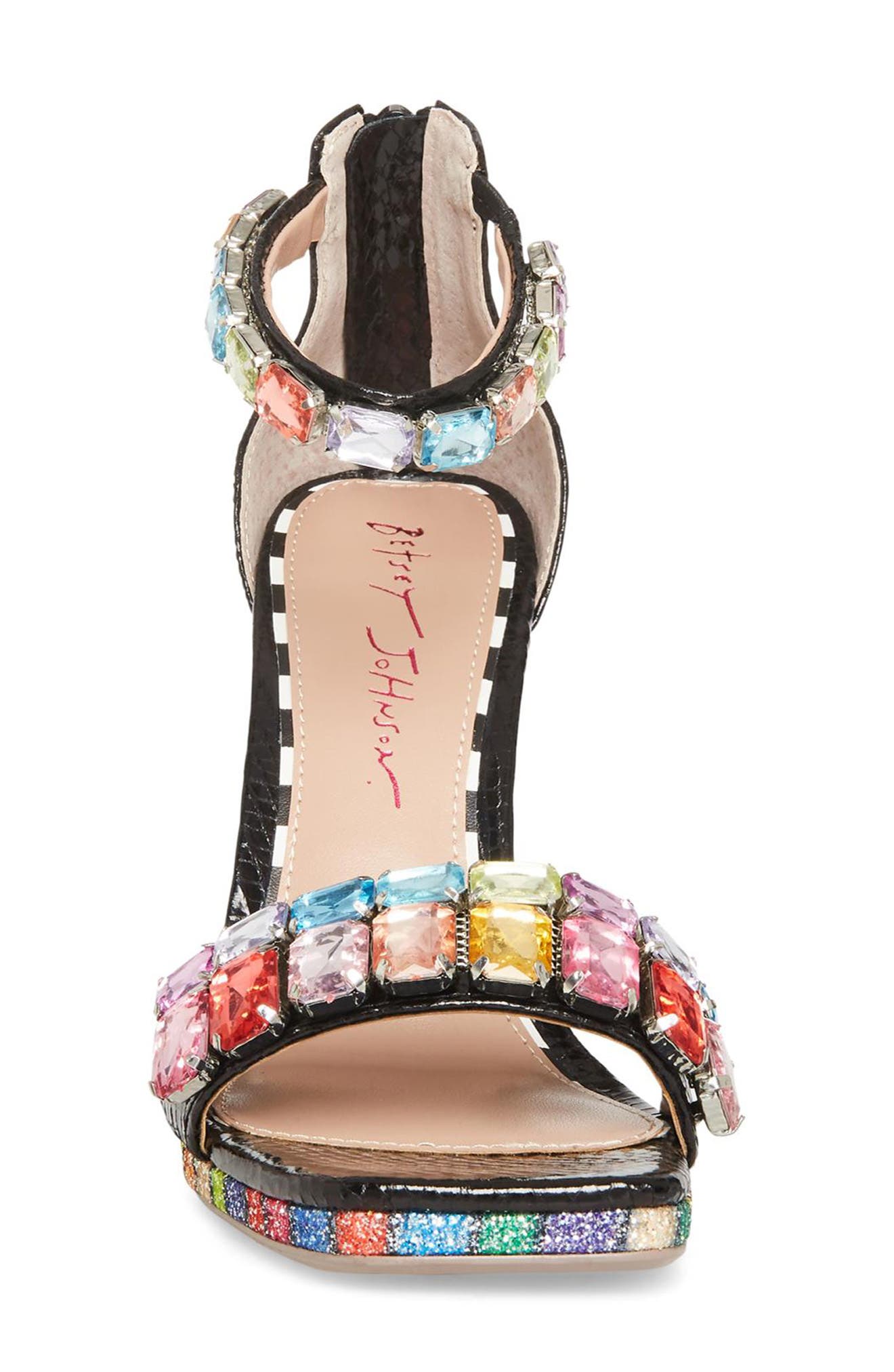 Betsey Johnson Emani Embellished Flared Heel Sandal, Alternate, color, 