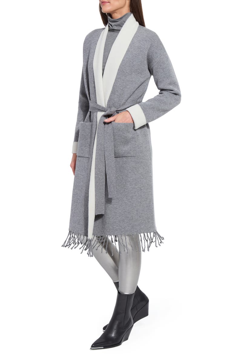 Juliette Fringed Sweater Coat, Alternate, color, GREY MELANGE/ LIGHT PEWTER