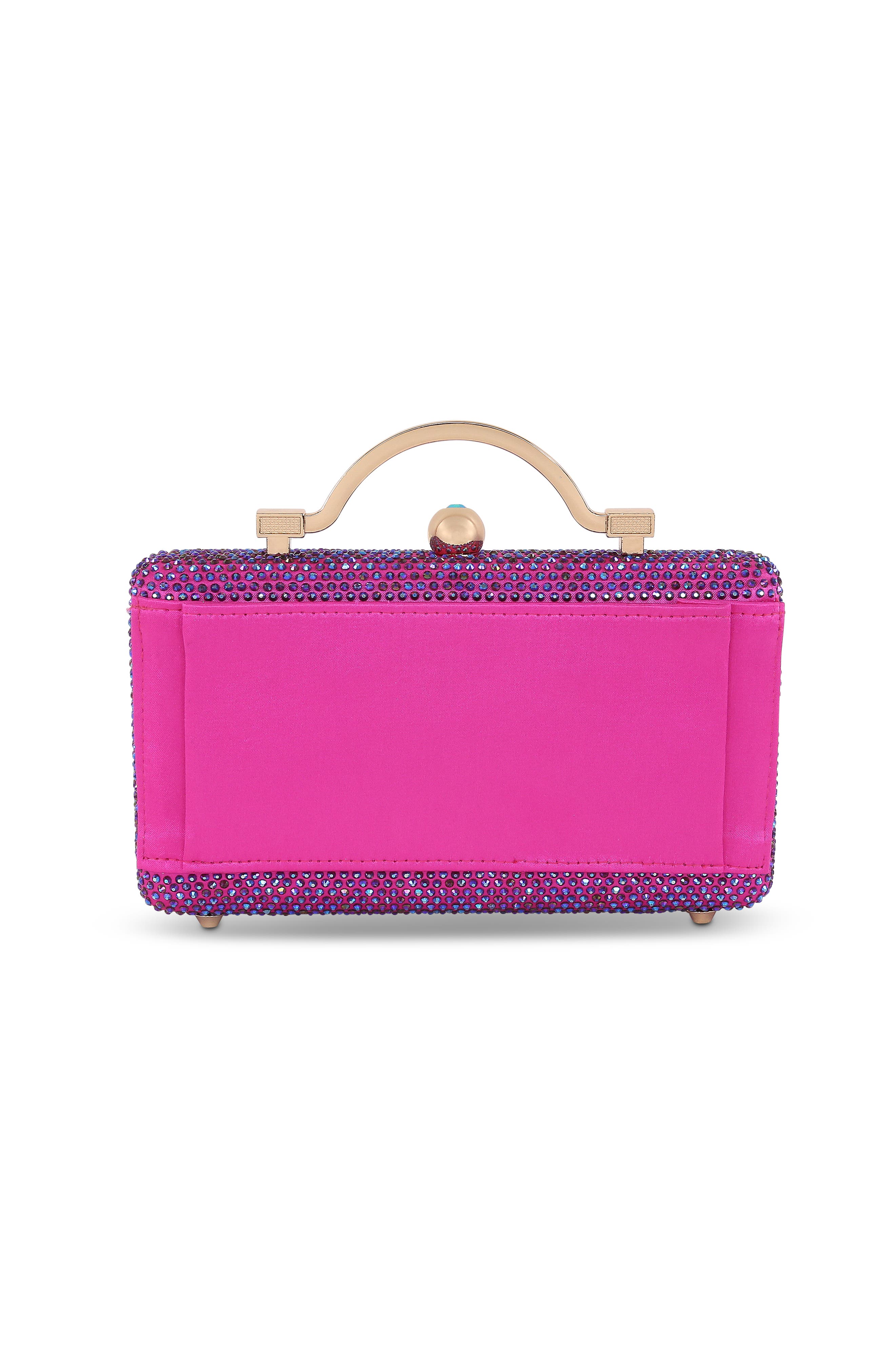Jewel Badgley Mischka Jude Crystal Minaudiere with Outer Pocket, Alternate, color, Neon Pink