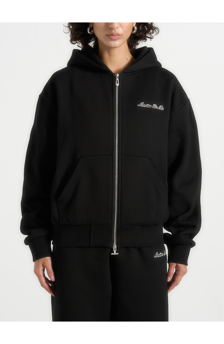 Manière De Voir Unisex Signature Relaxed Fit Zip Hoodie, Alternate, color, Black