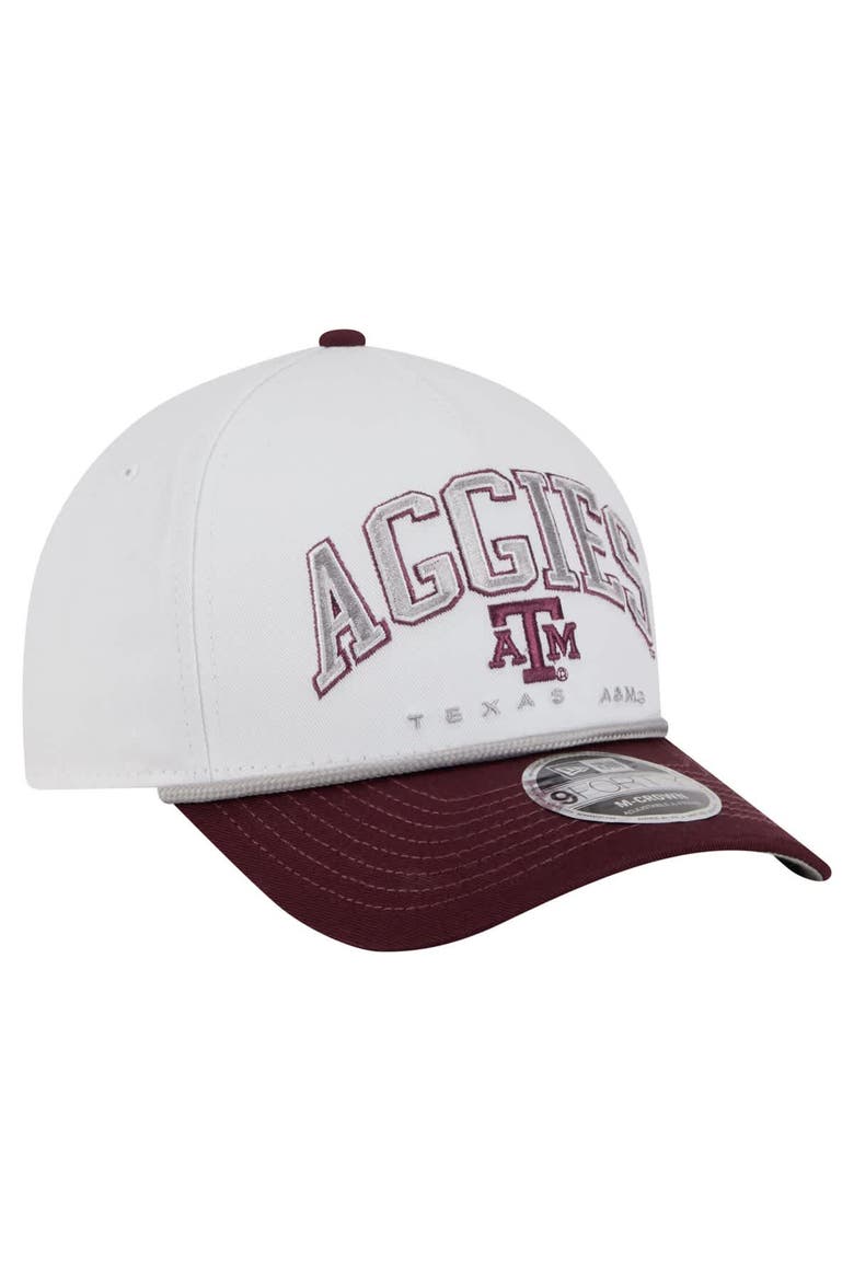 Men's New Era White/Maroon Texas A&M Aggies Arch Two-Tone Rope 9FORTY A-Frame M-Crown Adjustable Hat, Alternate, color, White