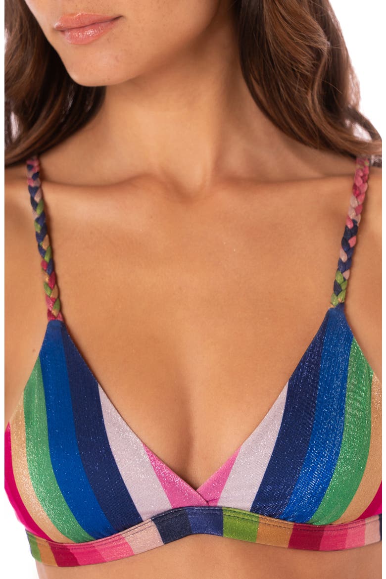 Candy Stripe Rasha Triangle Bikini Top, Alternate, color, DARK BLUE