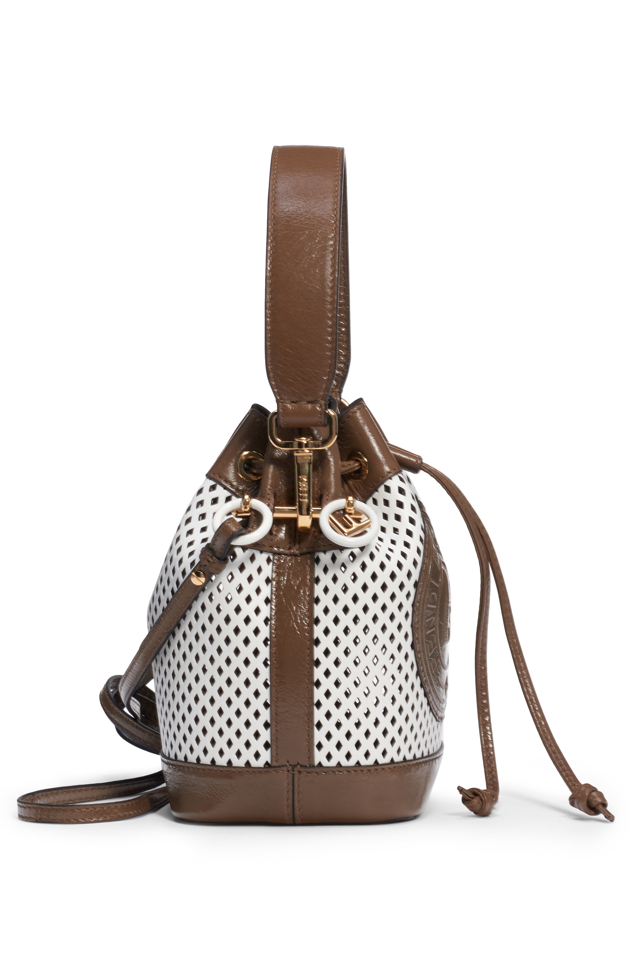 Fendi Mini Mon Tresor Perforated Leather Bucket Bag, Alternate, color, 