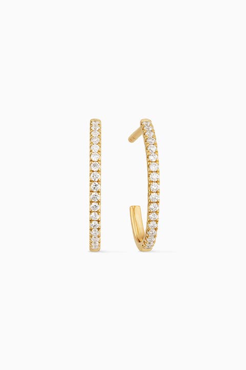 14K Yellow Solid Gold Regal Diamond Open Hoops