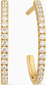 Oradina 14K Yellow Solid Gold Regal Diamond Open Hoops