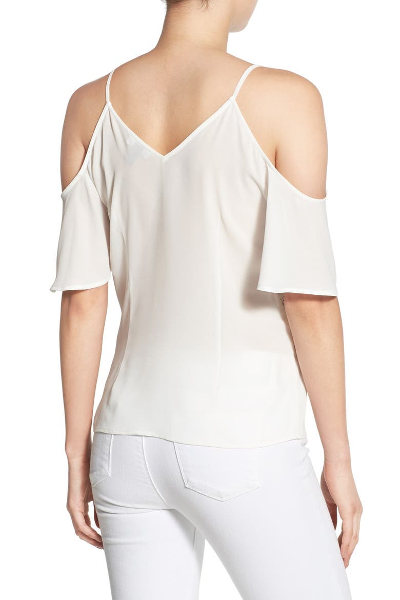 Cold Shoulder Flutter Sleeve Top, Alternate, color, WHITE SNOW
