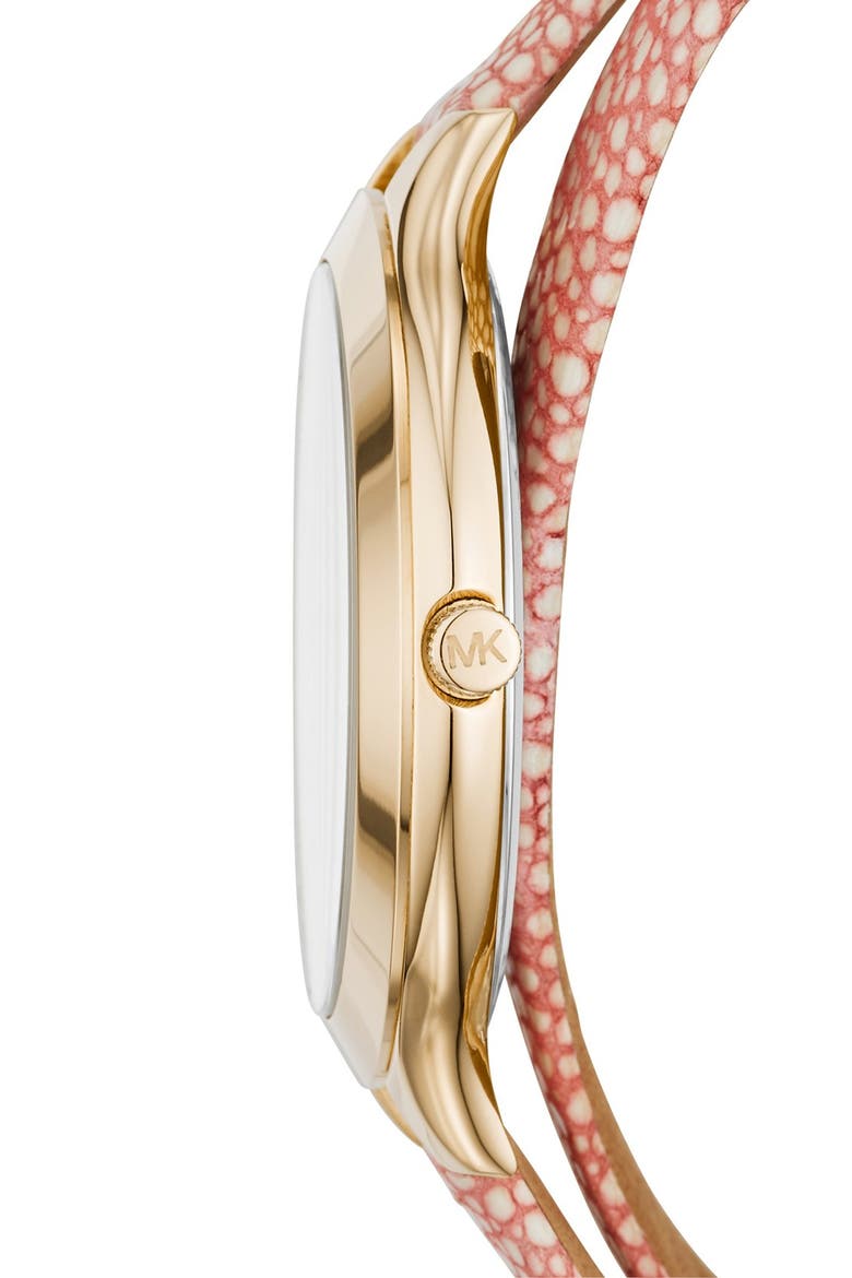 'Slim Runway' Leather Strap Watch, 42mm, Alternate, color, PINK/ GOLD